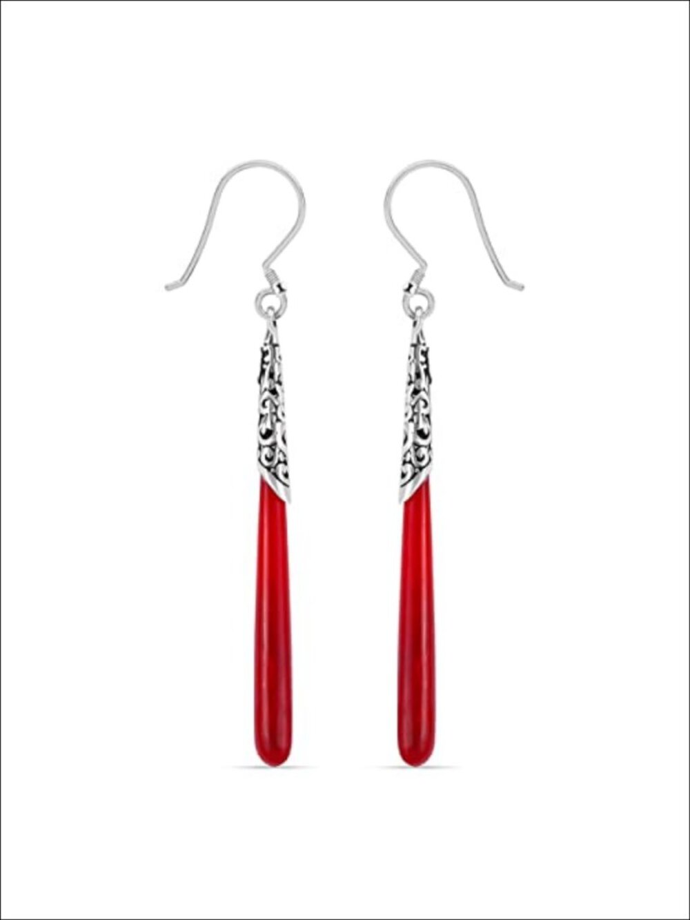 925 Sterling Silver Red Coral Drop Dangle Earrings for Women